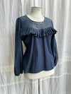 Lucky Chambray and Leather Lace Frill top