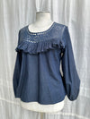 Lucky Chambray and Leather Lace Frill top