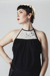 Black and White Leather Lace Halter Singlet