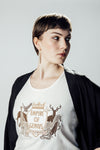 Empire of Genius Embroidered Tee in Natural White with Silvers and Golds