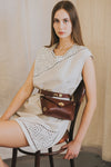 Vivien Dress - Leather lace and French Linen